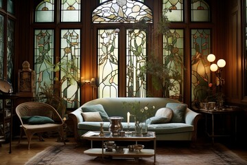 Asymmetrical Art Nouveau Meets Vintage Charm: Living Room Design Inspirations