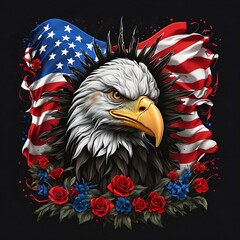 Fototapeta premium Patriotic USA-themed t-shirt design, black background