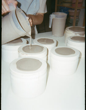 Ceramist working at pottery studio
