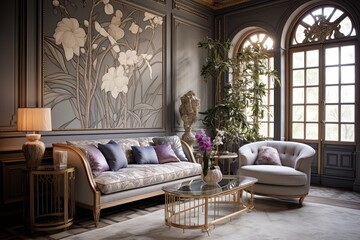 Fototapeta premium Art Nouveau Living Room Inspirations: Elegant Vintage Lines Woven with Luxurious Touches