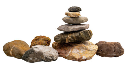 Fototapeta na wymiar sea or beach rock stones composition with rock stones layout on white background