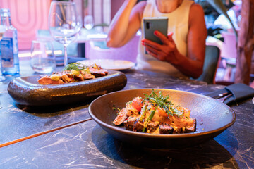 Food served in restaurant.