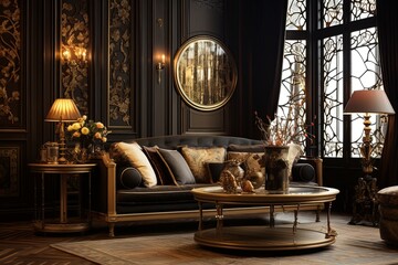 Opulent Textiles and Handcrafted Decorations: Art Nouveau Living Room Inspirations - obrazy, fototapety, plakaty