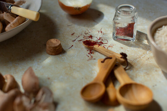 Ingredients for a saffron risotto.