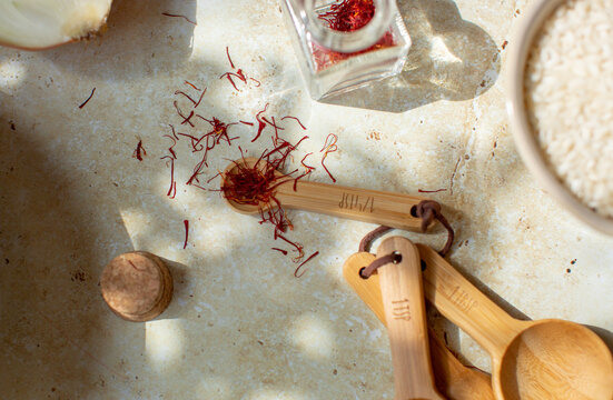 Ingredients for a saffron risotto.