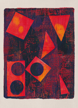 Acrylic print with geometric shapes in yellow and o
range