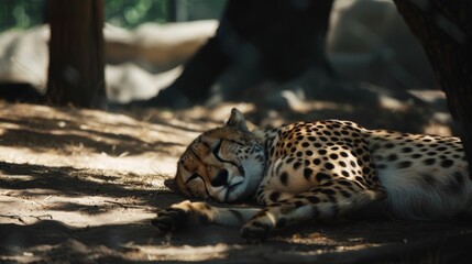 Relaxing Cheetah Recovering from a Sprint in the Shade