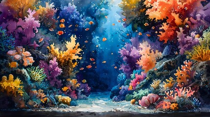 Fototapeta na wymiar Coral reef in the ocean watercolor