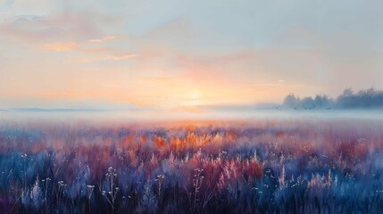 A watercolor of a summer meadow at dawn