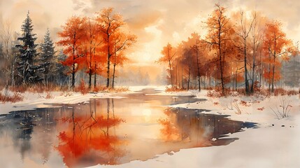 A watercolor interpretation of a quiet winter's morning