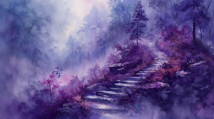 A mystical forest path rendered in watercolor