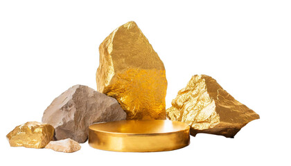 golden podium rock stones composition with rock stones layout on white background