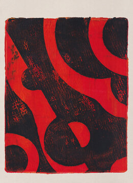 Acrylic print with curvy shapes in red