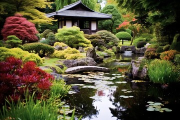 Fototapeta premium Tranquil Water Zen: Japanese Garden Serenity and Water Features