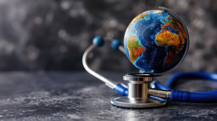 global health check with stethoscope and earth, world health day, health care day celebration