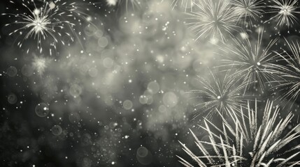 Dazzling grey and white fireworks on a dark background