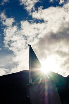 Church spire in midday sun