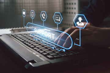 Technical Support Center Customer Service Internet Business Technology Concept. Client assistance...