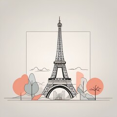 Obraz premium minimalist line art design of the Eiffel Tower, using simple shapes and negative space