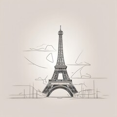 Fototapeta na wymiar minimalist line art design of the Eiffel Tower, using simple shapes and negative space