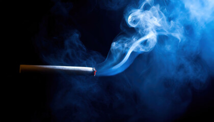 Cigarette Smoke Swirling in Blue Light