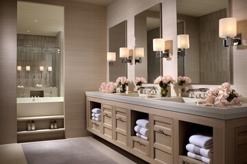 Double Vanity Delights: Luxurious Spa-Like Bathroom Concepts Featuring Large Mirrors