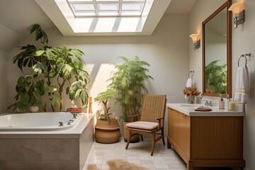 Fototapeta premium Mid-Century Modern Bathroom Oasis with Skylight for an Open Feel