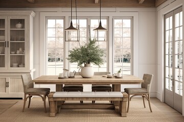 Neutral Farmhouse Charm: Modern Dining Room Inspirations