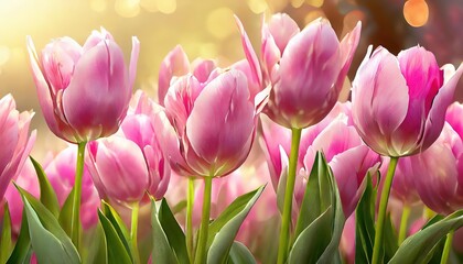 Obraz premium Vibrant Pink Tulips in Sunlit Garden