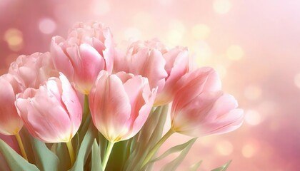 Bouquet of Pink Tulips on Soft Bokeh Background