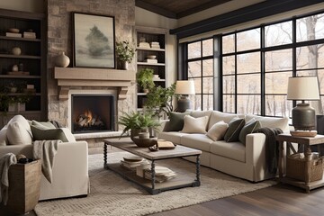 Earth Tones Eclectic: Rustic Farmhouse Living Room Ideas with Natural Elements and Relaxed Vibes