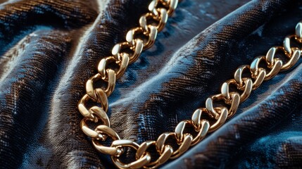 Golden chain necklace on a velvet background
