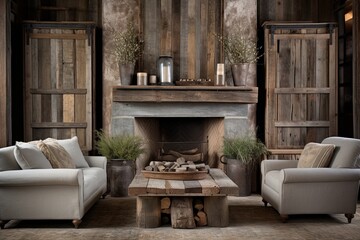 Reclaimed Wood Rustic Farmhouse Living Room Ideas with Vintage Accessories