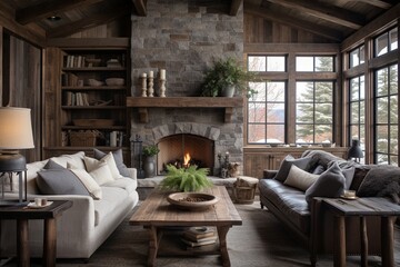 Fototapeta premium Vintage Rustic Farmhouse Living Room Inspiration: Cozy Charm and Rustic Details