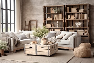 Vintage Charm: Rustic Farmhouse Living Room Ideas with Wooden Crates