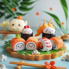 Obraz premium Cartoon sushi 3D squishy feel