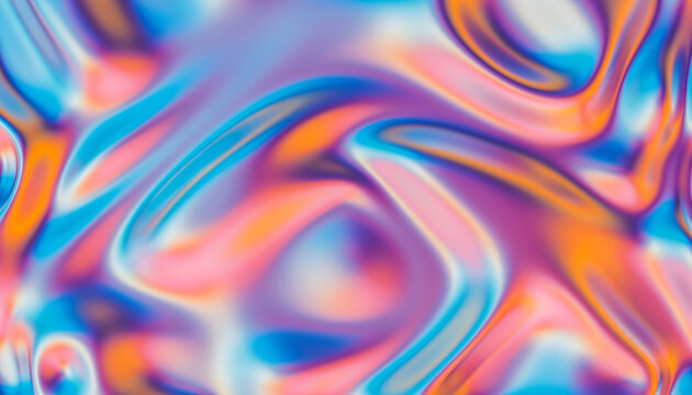 Holographic chrome gradient waves abstract background. 