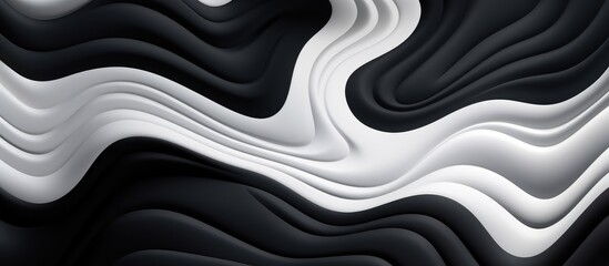 An abstract composition featuring wavy lines in black and white, creating a dynamic and visually striking pattern on the surface.