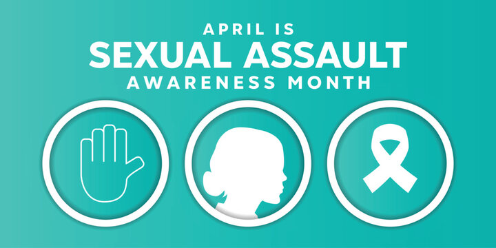 National Sexual Assault Awareness Month. Hand, women and ribbon. Great for cards, banners, posters, social media and more. Easy blue background.
