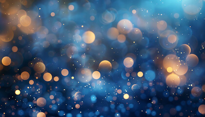 Abstract blurred bokeh background. gold particles on a defocused blue background