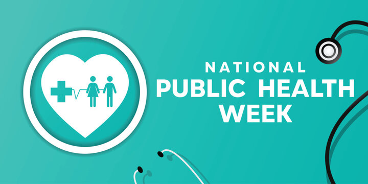 National Public Health Week. Hearts, people, stethoscopes and more. Great for cards, banners, posters, social media and more. Easy blue background.
