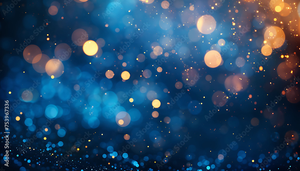 Aufkleber abstract blurred bokeh background. gold particles on a defocused blue background