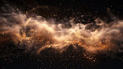 sand particles explosion on black background 