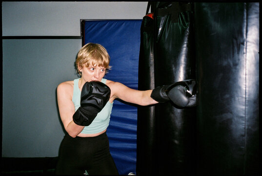 Young woman boxing