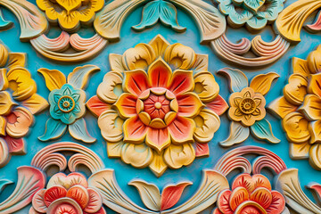 Colorful symmetric floral oil painting pattern carvingl for background use, Generative AI image.