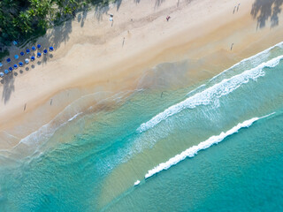 Amazing nature seashore landscape background,Aerial view waves crashing on beach ocean background