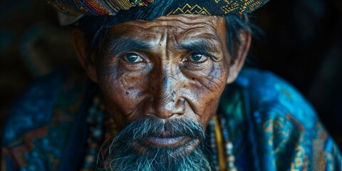 Obraz premium Elderly Man with Traditional Attire and Piercing Gaze