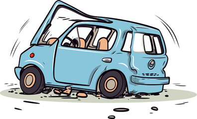 High Quality Vector Illustration Depicting a Head On Collision on a Winding Road