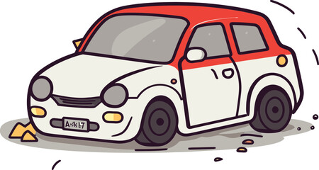Vector Illustration of a Vehicle Collision into a Bus Stop with Shattered Glass