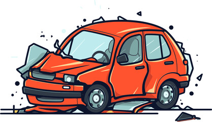 Dynamic Vector Illustration of a High Speed Car Accident on a Freeway